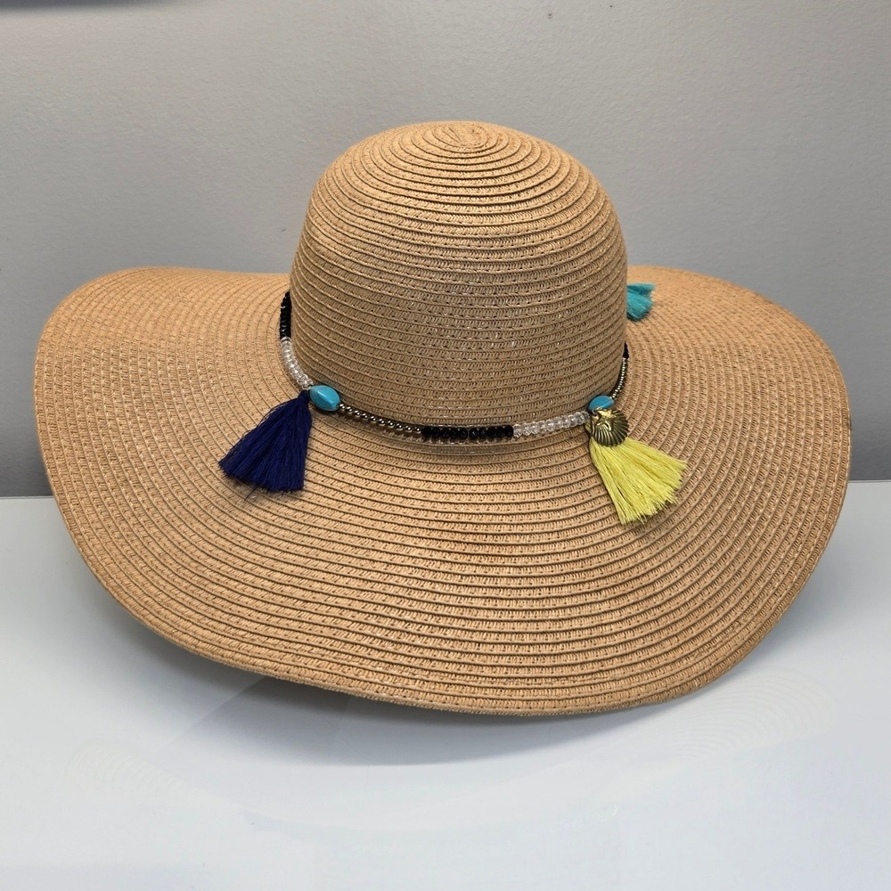 Magid Hats Wide Brim Sun Hat OS Paper Straw Floppy Boho Tassel Beach Resort Wear - Picture 4 of 11